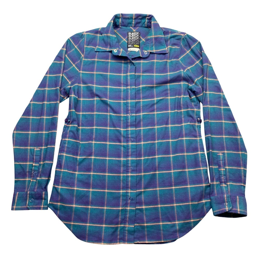 Burton DryRide WB Blitz Flannel Shirt Womens Medium Teal Purple Plaid Snap Top